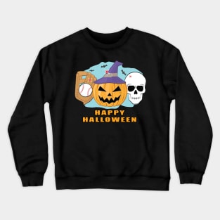 Happy Baseball Halloween - Spooky Skull and Pumpkin Crewneck Sweatshirt